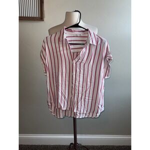 Workshop Republic Clothing White Red Stripe Button Down Shirt Women's M